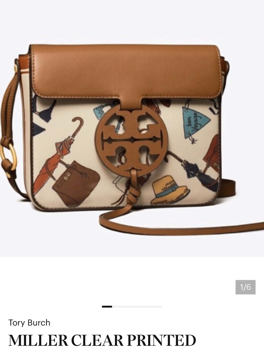Tory Burch Brown & White Printed Logo-Front Crossbody